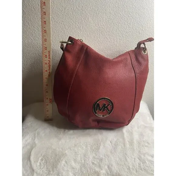 Michael Kors Leather Hobo Bag Purse Womens Red Gold Tone Hardware - Picture 5 of 9